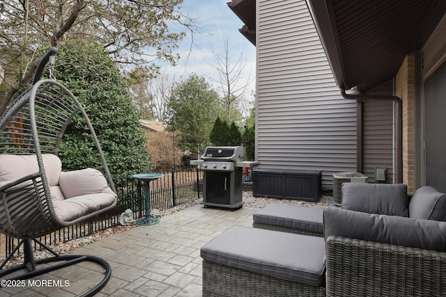 view of patio / terrace featuring an outdoor hangout area and grilling area