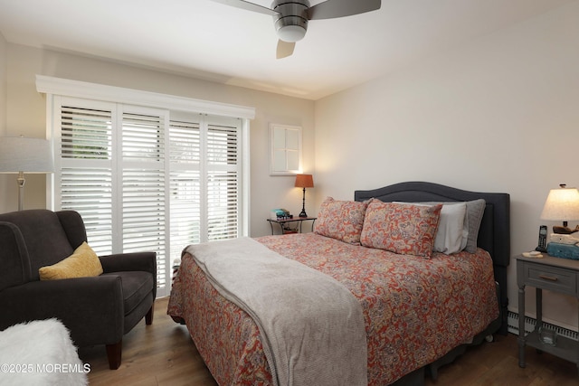 bedroom featuring ceiling fan and wood finished floors