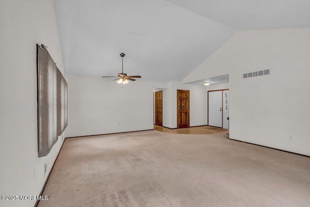30 Turnberry Cir, Toms River, NJ 08753 - empty room with visible vents, carpet floors, high vaulted ceiling, and a ceiling fan