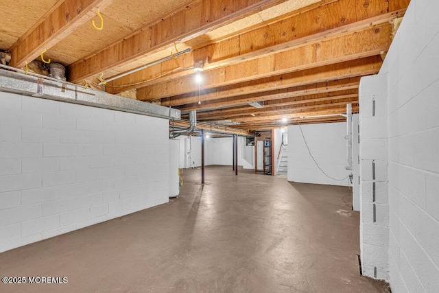 30 Turnberry Cir, Toms River, NJ 08753 - unfinished basement with stairway, concrete block wall, and water heater