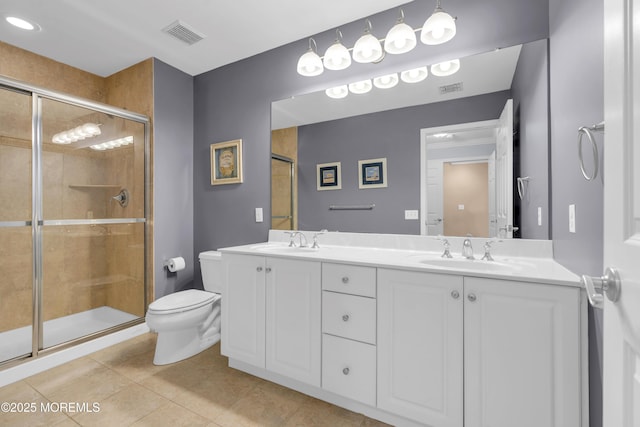 full bathroom with a sink, visible vents, a stall shower, and tile patterned flooring