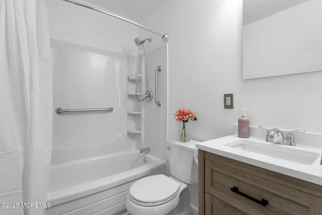 full bath featuring vanity, toilet, and shower / bath combo with shower curtain