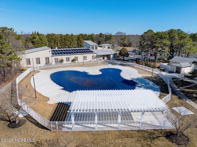 view of swimming pool with a patio area, a fenced in pool, a pergola, and a fenced backyard