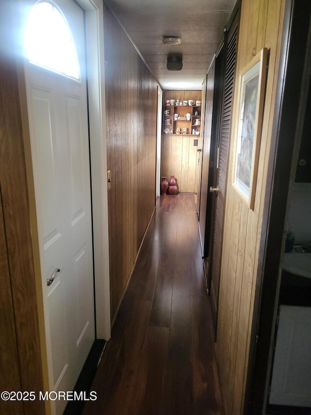 15 Wistoria Dr, Jackson, NJ 08527 - hall with dark wood finished floors and wood walls