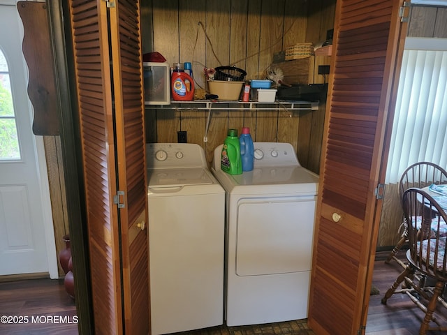 15 Wistoria Dr, Jackson, NJ 08527 - clothes washing area with wooden walls, independent washer and dryer, and laundry area