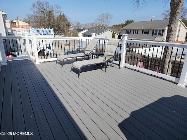 deck with a residential view