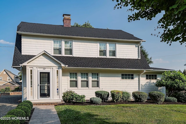32 Woodbine Ave, Little Silver, NJ 07739 - view of front facade featuring a chimney, a front yard, and roof with shingles