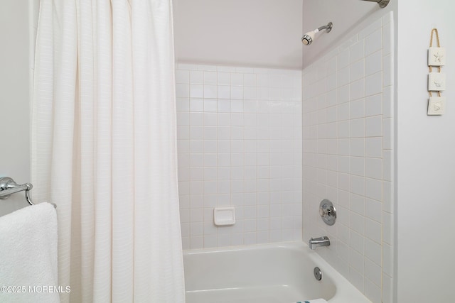 full bathroom with shower / tub combo with curtain