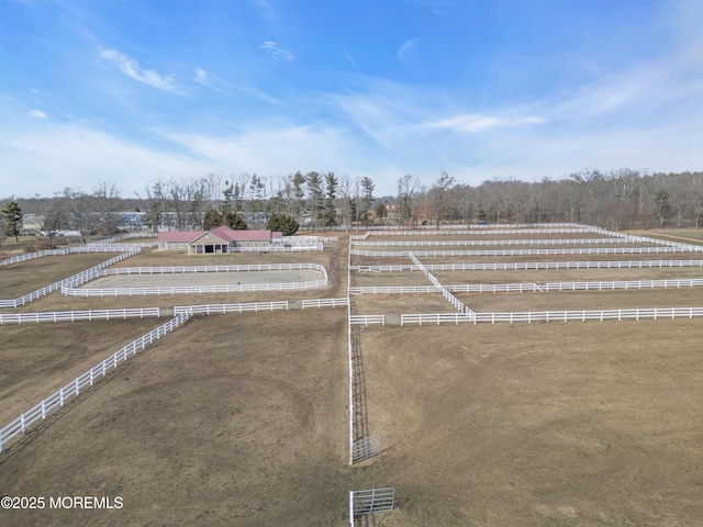 birds eye view of property with a rural view