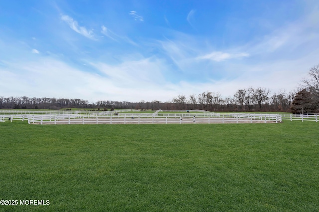 view of yard with a rural view and fence