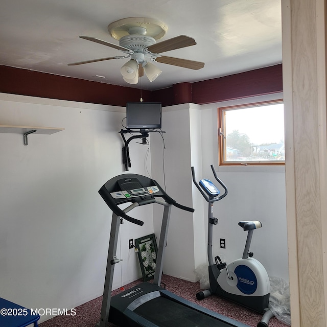 exercise area featuring ceiling fan