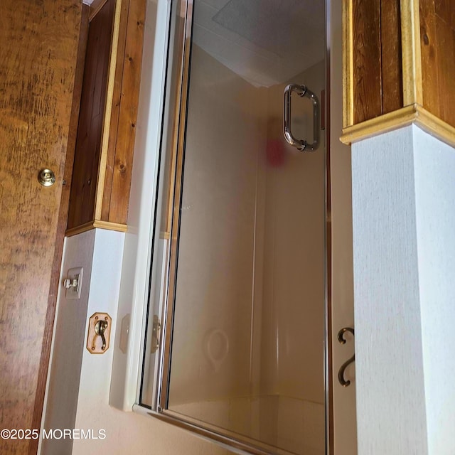 bathroom with a shower stall