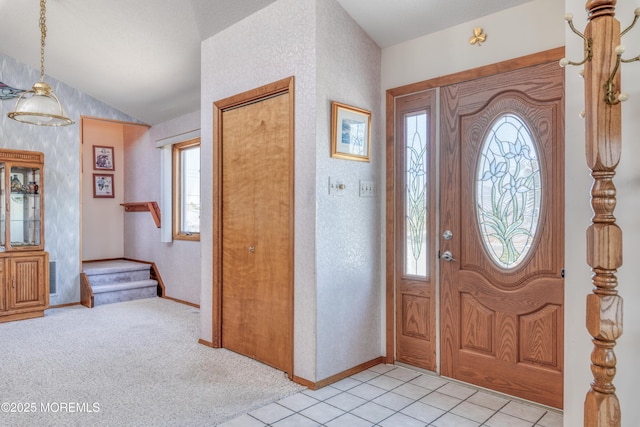 35 W Mohawk Dr, Little Egg Harbor, NJ 08087 - foyer featuring healthy amount of natural light, lofted ceiling, stairs, and baseboards