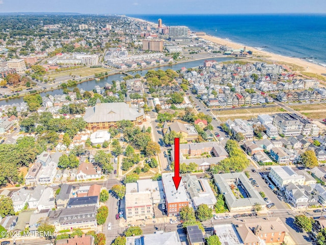 aerial view featuring a water view