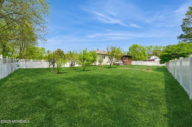 view of yard with a fenced backyard