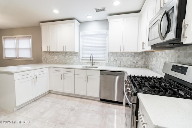 kitchen with a sink, stainless steel appliances, plenty of natural light, and visible vents