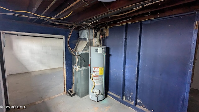 unfinished basement with gas water heater