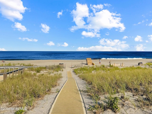 view of water feature with a view of the beach