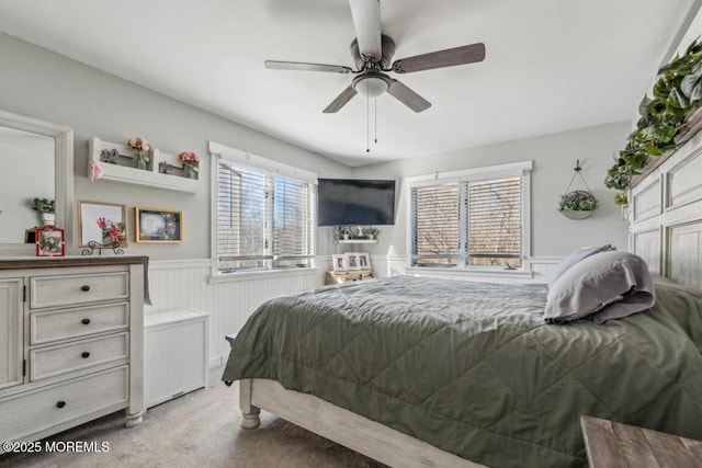 144 Brandywine Ct Unit 332, Brick, NJ 08724 - bedroom featuring light carpet, a wainscoted wall, and a ceiling fan