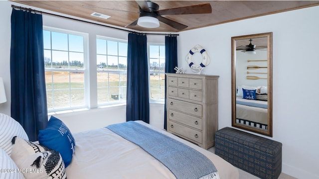 bedroom with visible vents and ceiling fan