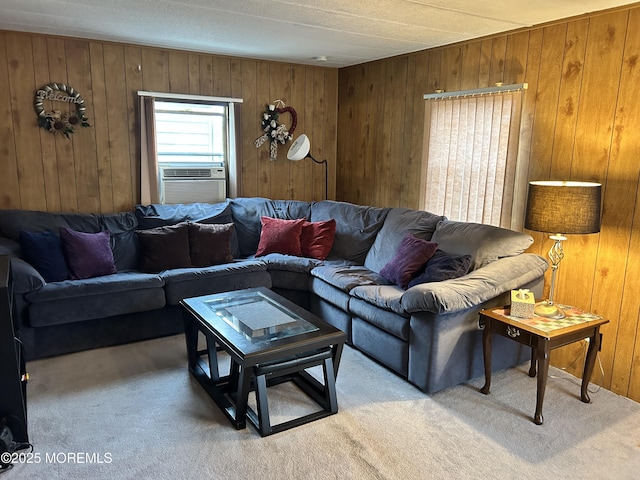 living area with cooling unit and carpet flooring