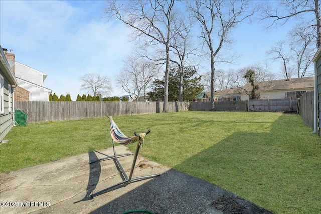 view of yard with a fenced backyard and a patio area