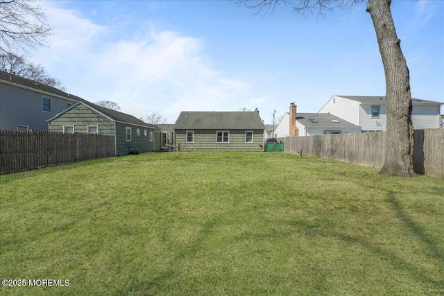 view of yard with a fenced backyard