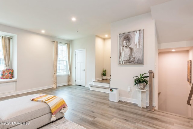 bedroom featuring recessed lighting, baseboards, and wood finished floors