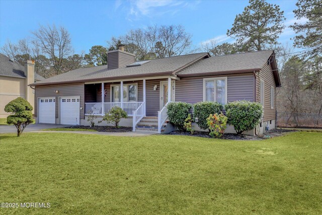 1500 First Ave, Toms River, NJ 08757 - single story home with a chimney, a front yard, covered porch, and an attached garage