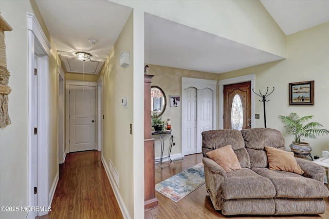 1500 First Ave, Toms River, NJ 08757 - living room featuring attic access, wood finished floors, visible vents, and baseboards