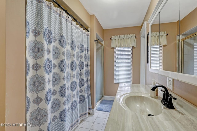 1500 First Ave, Toms River, NJ 08757 - bathroom with tile patterned flooring, a shower stall, and a sink