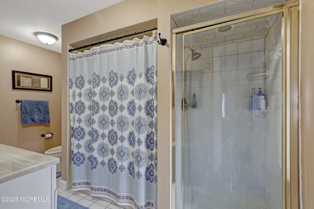 1500 First Ave, Toms River, NJ 08757 - full bath featuring tile patterned flooring, a shower stall, toilet, and vanity