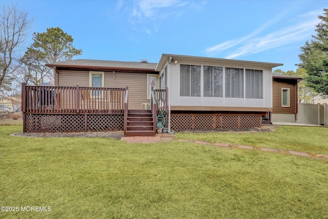 1500 First Ave, Toms River, NJ 08757 - back of property featuring a deck, fence, a yard, and a sunroom
