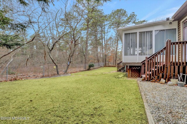 1500 First Ave, Toms River, NJ 08757 - view of yard featuring a fenced backyard, stairs, and a sunroom