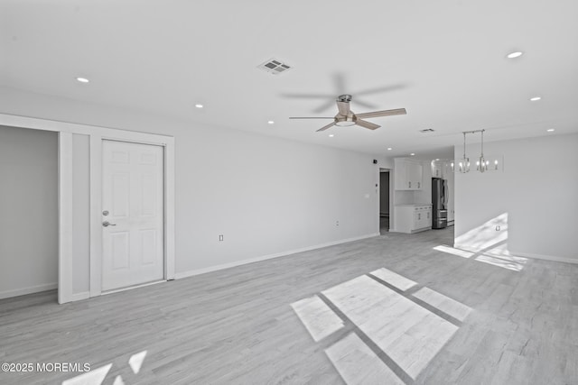 1 Redlands Ct, Toms River, NJ 08757 - unfurnished living room featuring recessed lighting, light wood-style floors, visible vents, and ceiling fan