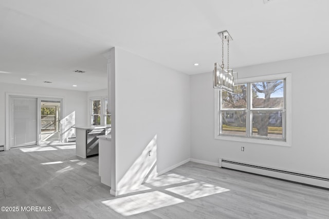 1 Redlands Ct, Toms River, NJ 08757 - unfurnished dining area featuring recessed lighting, wood finished floors, visible vents, and a baseboard radiator