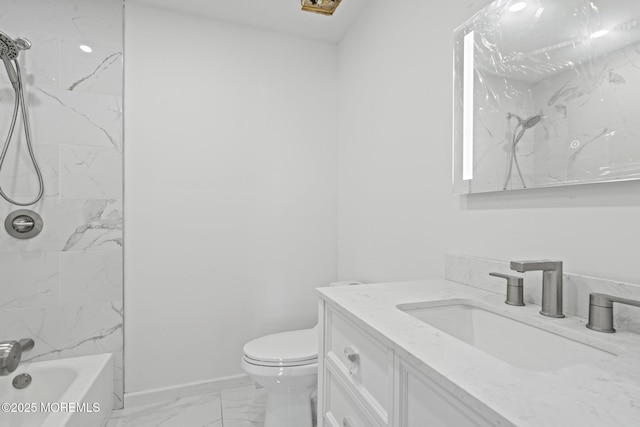 1 Redlands Ct, Toms River, NJ 08757 - bathroom with toilet, marble finish floor, shower / bath combination, baseboards, and vanity