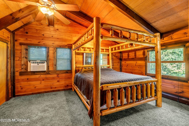 461 Harmony Rd, Jackson, NJ 08527 - bedroom with wooden walls, wooden ceiling, carpet, and cooling unit