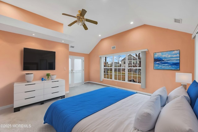 9 Maplewood Ave, Keansburg, NJ 07734 - bedroom with visible vents, baseboards, lofted ceiling, recessed lighting, and light colored carpet