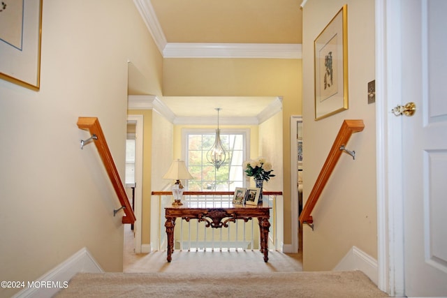 26 Aspen Ln, Tinton Falls, NJ 07724 - staircase with baseboards, a notable chandelier, and ornamental molding
