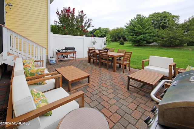 26 Aspen Ln, Tinton Falls, NJ 07724 - view of patio with an outdoor living space, outdoor dining area, and fence