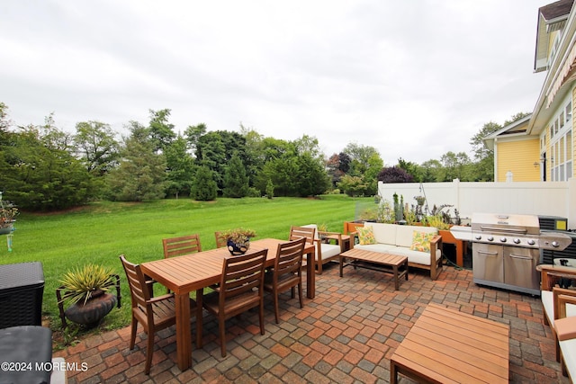 26 Aspen Ln, Tinton Falls, NJ 07724 - view of patio / terrace featuring area for grilling, outdoor dining space, outdoor lounge area, and fence