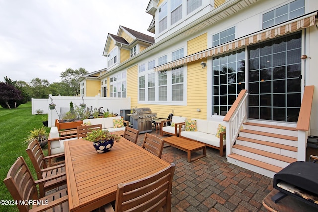 26 Aspen Ln, Tinton Falls, NJ 07724 - view of patio / terrace featuring entry steps, area for grilling, outdoor dining area, and fence