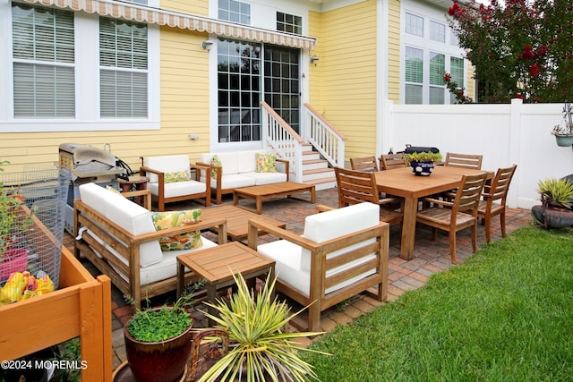 26 Aspen Ln, Tinton Falls, NJ 07724 - view of patio / terrace with an outdoor living space, outdoor dining area, area for grilling, and fence