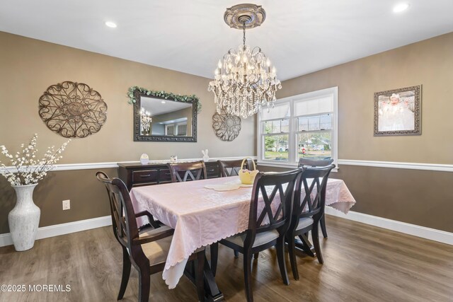 4 Whitman Rd, Morganville, NJ 07751 - dining area with a chandelier, recessed lighting, baseboards, and wood finished floors