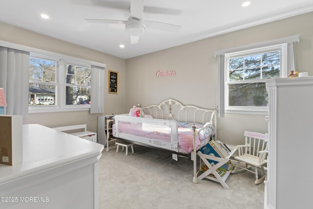 4 Whitman Rd, Morganville, NJ 07751 - bedroom with a ceiling fan, recessed lighting, and light carpet