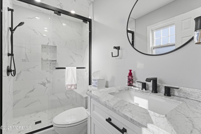 4 Whitman Rd, Morganville, NJ 07751 - bathroom with vanity, toilet, and a marble finish shower