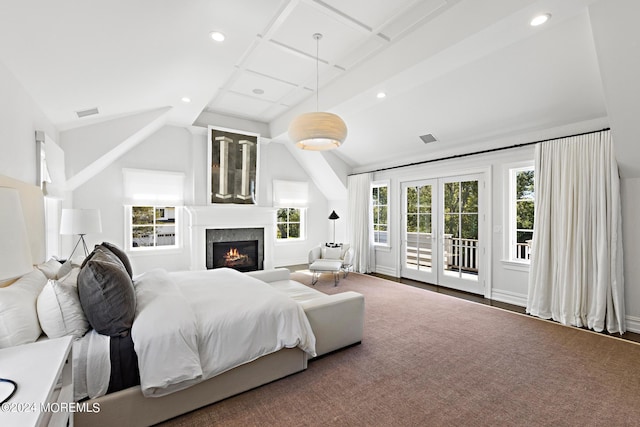 20 Conover Ln, Rumson, NJ 07760 - bedroom featuring recessed lighting, multiple windows, access to outside, and lofted ceiling