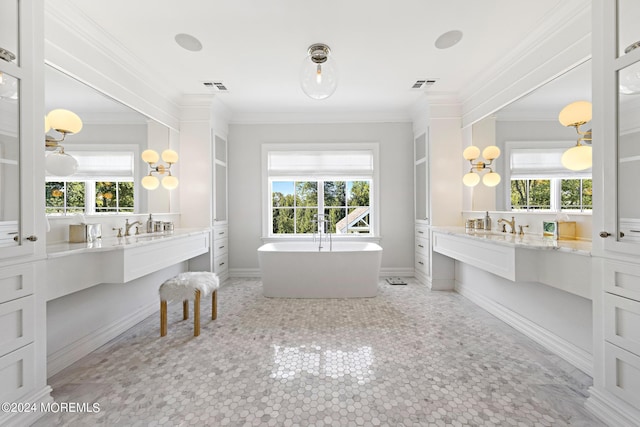20 Conover Ln, Rumson, NJ 07760 - full bath featuring a freestanding tub, two vanities, visible vents, and a sink