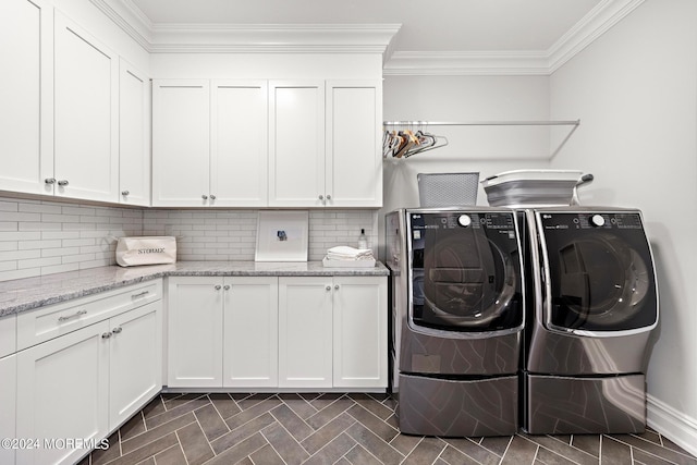 20 Conover Ln, Rumson, NJ 07760 - washroom featuring crown molding, separate washer and dryer, and cabinet space